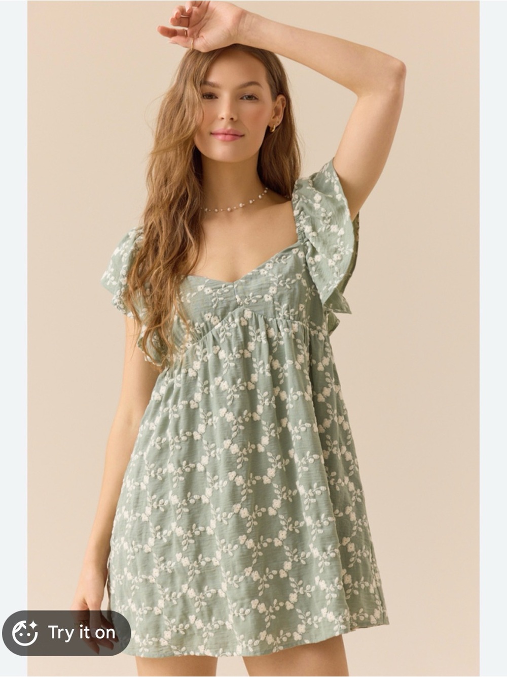 Altar'd State Sage Green Mini Dress with White Floral Print